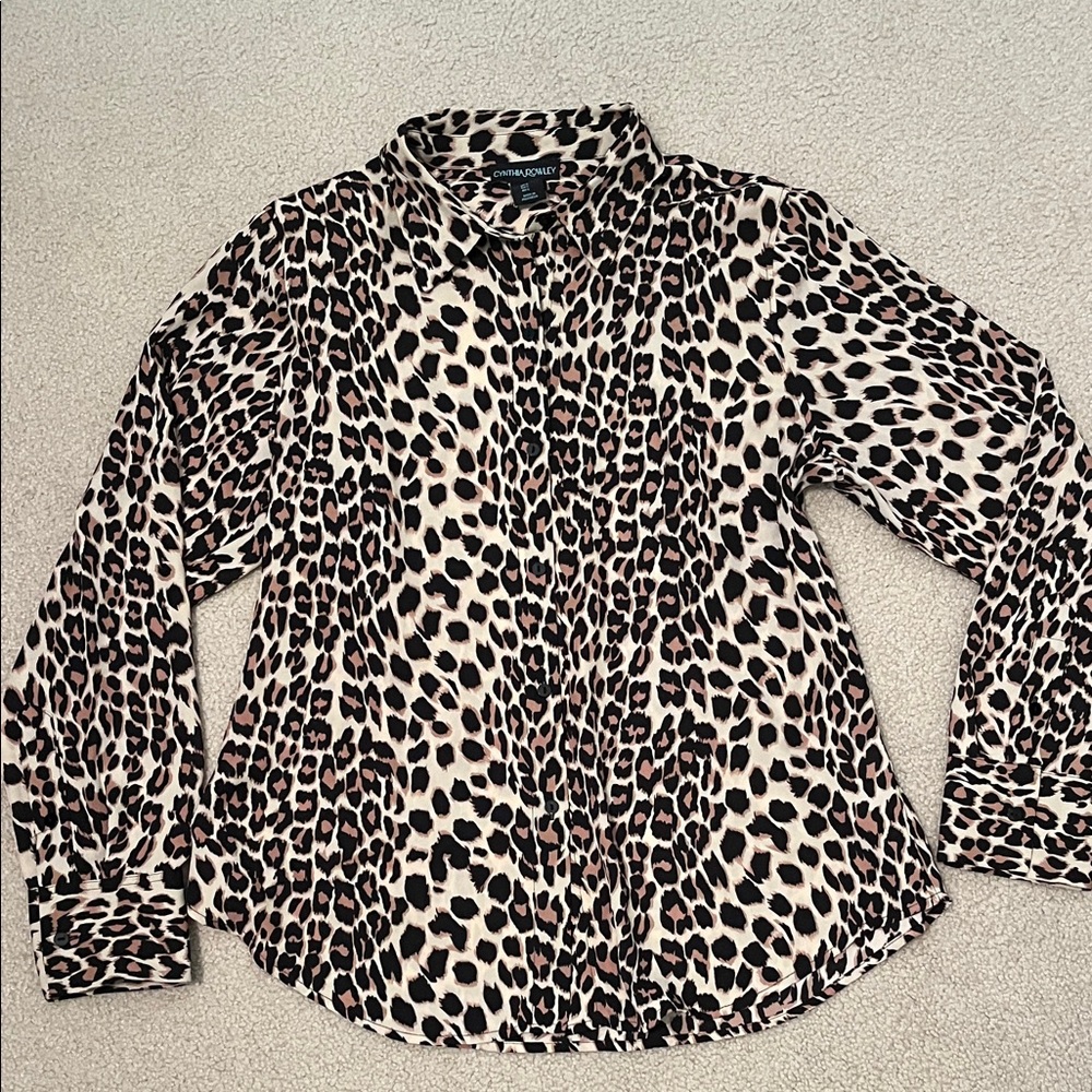 Cynthia Rowley Leopard Print Long Sleeve Button-up Blouse